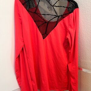 Bally Red Long Sleeve Top with Black Mesh Accent
